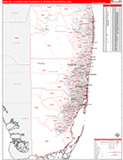 Miami-Fort Lauderdale-West Palm Beach Metro Area Wall Map Red Line Style